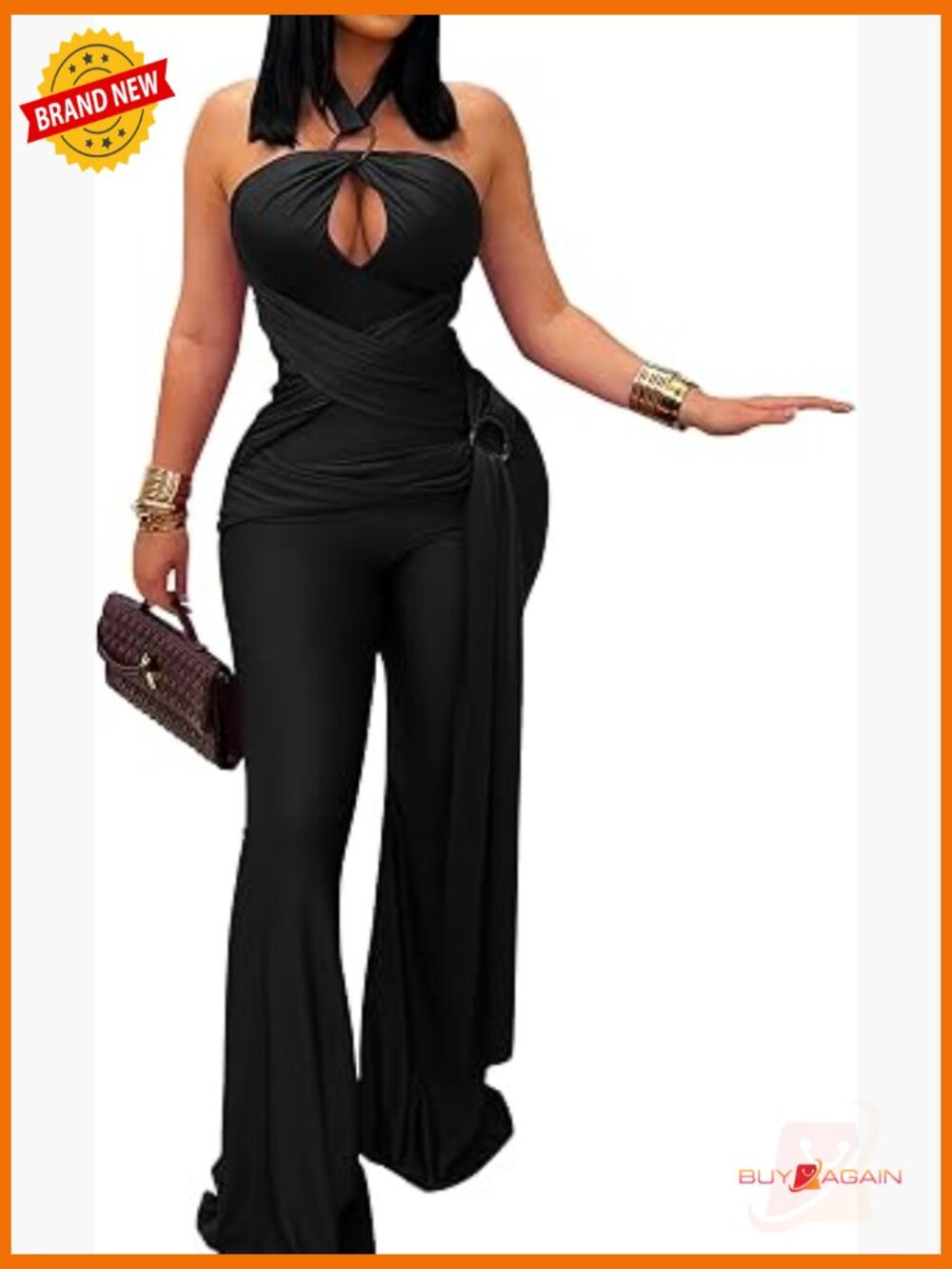 Sexy Halter Neck Flared Pants Romper Jumpsuit Sleeveless One Piece Outfit